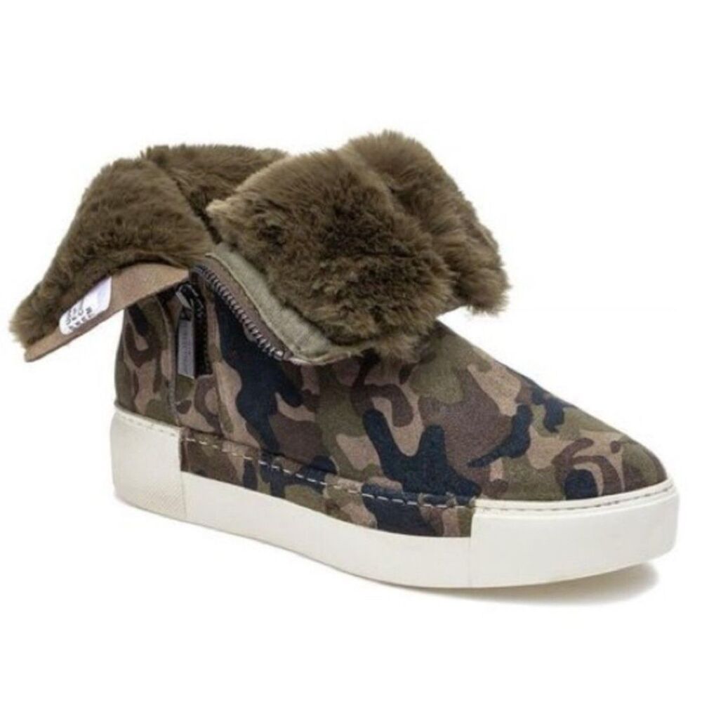 JSlides Victory Fur Sneakers Camouflage Lined Sneaker Green Brown Size 7